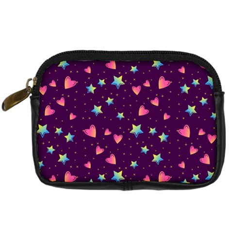 Colorful Stars Hearts Seamless Vector Pattern Digital Camera Leather Case from ArtsNow.com Front