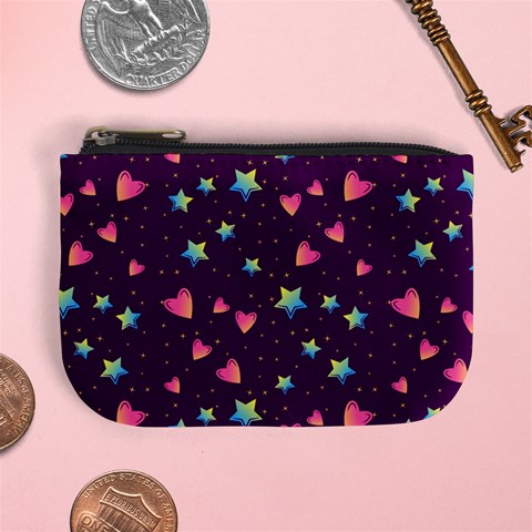 Colorful Stars Hearts Seamless Vector Pattern Mini Coin Purse from ArtsNow.com Front