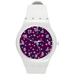Colorful Stars Hearts Seamless Vector Pattern Round Plastic Sport Watch (M)