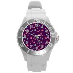 Colorful Stars Hearts Seamless Vector Pattern Round Plastic Sport Watch (L)