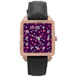 Colorful Stars Hearts Seamless Vector Pattern Rose Gold Leather Watch 