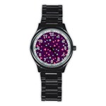 Colorful Stars Hearts Seamless Vector Pattern Stainless Steel Round Watch
