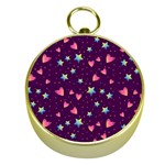 Colorful Stars Hearts Seamless Vector Pattern Gold Compasses