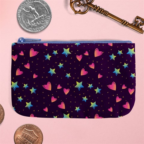 Colorful Stars Hearts Seamless Vector Pattern Large Coin Purse from ArtsNow.com Front