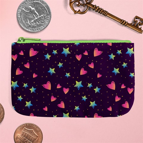 Colorful Stars Hearts Seamless Vector Pattern Large Coin Purse from ArtsNow.com Front