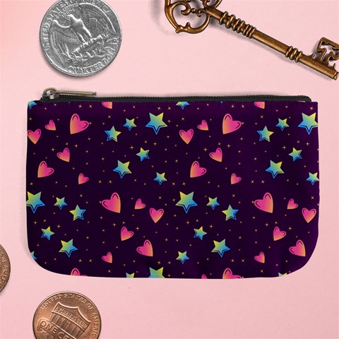 Colorful Stars Hearts Seamless Vector Pattern Large Coin Purse from ArtsNow.com Front