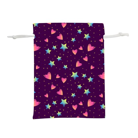 Colorful Stars Hearts Seamless Vector Pattern Lightweight Drawstring Pouch (M) from ArtsNow.com Front