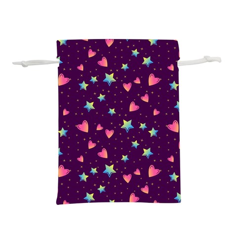 Colorful Stars Hearts Seamless Vector Pattern Lightweight Drawstring Pouch (L) from ArtsNow.com Front