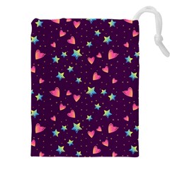 Colorful Stars Hearts Seamless Vector Pattern Drawstring Pouch (4XL) from ArtsNow.com Front