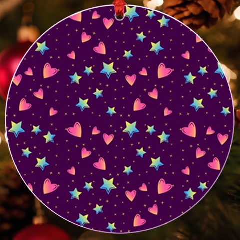 Colorful Stars Hearts Seamless Vector Pattern UV Print Acrylic Ornament Round from ArtsNow.com Front