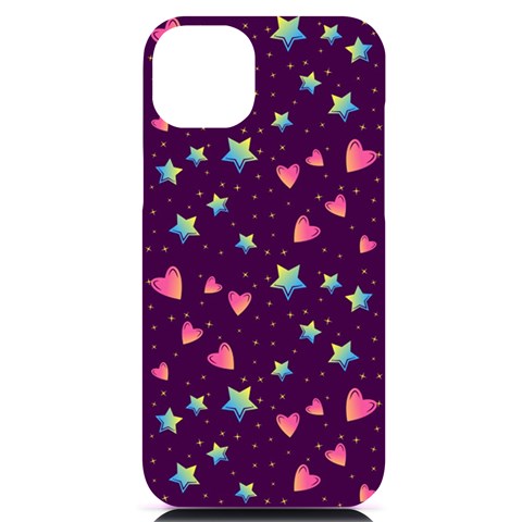 Colorful Stars Hearts Seamless Vector Pattern iPhone 14 Plus Black UV Print Case from ArtsNow.com Front