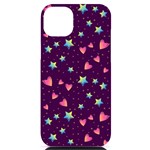Colorful Stars Hearts Seamless Vector Pattern iPhone 14 Plus Black UV Print Case