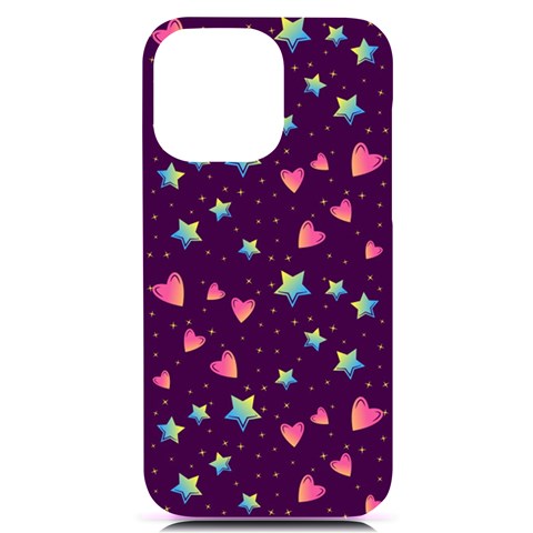 Colorful Stars Hearts Seamless Vector Pattern iPhone 14 Pro Max Black UV Print Case from ArtsNow.com Front