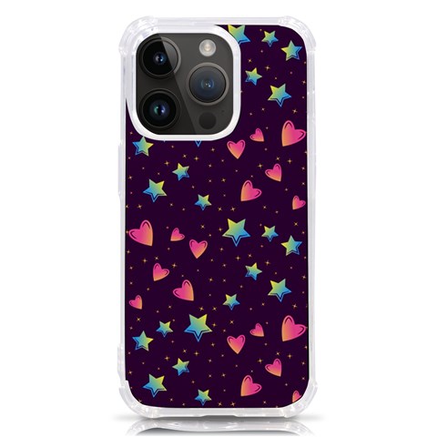 Colorful Stars Hearts Seamless Vector Pattern iPhone 14 Pro TPU UV Print Case from ArtsNow.com Front