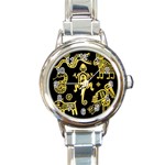Mexican Culture Golden Tribal Icons Round Italian Charm Watch