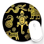 Mexican Culture Golden Tribal Icons Round Mousepad