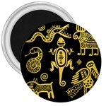 Mexican Culture Golden Tribal Icons 3  Magnets