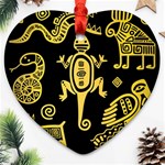 Mexican Culture Golden Tribal Icons Ornament (Heart)