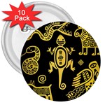 Mexican Culture Golden Tribal Icons 3  Buttons (10 pack) 