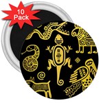 Mexican Culture Golden Tribal Icons 3  Magnets (10 pack) 