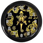 Mexican Culture Golden Tribal Icons Wall Clock (Black)