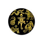 Mexican Culture Golden Tribal Icons Rubber Round Coaster (4 pack)