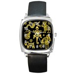 Mexican Culture Golden Tribal Icons Square Metal Watch
