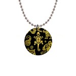 Mexican Culture Golden Tribal Icons 1  Button Necklace