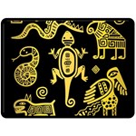 Mexican Culture Golden Tribal Icons Fleece Blanket (Large)