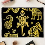 Mexican Culture Golden Tribal Icons Cosmetic Bag (XXXL)
