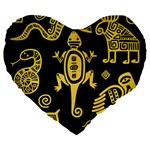Mexican Culture Golden Tribal Icons Large 19  Premium Heart Shape Cushions