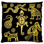 Mexican Culture Golden Tribal Icons Large Premium Plush Fleece Cushion Case (One Side)