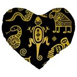 Mexican Culture Golden Tribal Icons Large 19  Premium Flano Heart Shape Cushions
