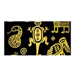 Mexican Culture Golden Tribal Icons Satin Wrap 35  x 70 