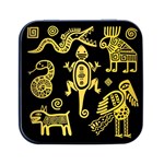 Mexican Culture Golden Tribal Icons Square Metal Box (Black)
