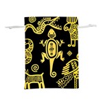 Mexican Culture Golden Tribal Icons Lightweight Drawstring Pouch (M)