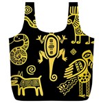 Mexican Culture Golden Tribal Icons Full Print Recycle Bag (XXXL)