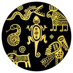 Mexican Culture Golden Tribal Icons Round Trivet