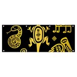 Mexican Culture Golden Tribal Icons Banner and Sign 8  x 3 