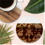 Mexican Culture Golden Tribal Icons Marble Wood Coaster (Round)