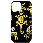 Mexican Culture Golden Tribal Icons iPhone 14 Black UV Print Case