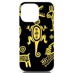 Mexican Culture Golden Tribal Icons iPhone 14 Pro Max Black UV Print Case