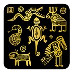 Mexican Culture Golden Tribal Icons Square Glass Fridge Magnet (4 pack)