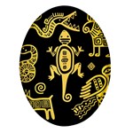 Mexican Culture Golden Tribal Icons Oval Glass Fridge Magnet (4 pack)