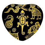 Mexican Culture Golden Tribal Icons Heart Glass Fridge Magnet (4 pack)