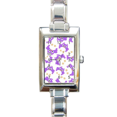 Purple Owl Pattern Background Rectangle Italian Charm Watch from ArtsNow.com Front
