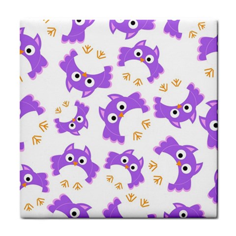 Purple Owl Pattern Background Tile Coaster from ArtsNow.com Front