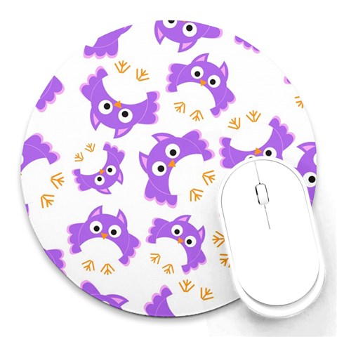 Purple Owl Pattern Background Round Mousepad from ArtsNow.com Front