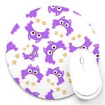 Purple Owl Pattern Background Round Mousepad