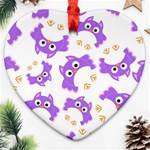 Purple Owl Pattern Background Ornament (Heart)